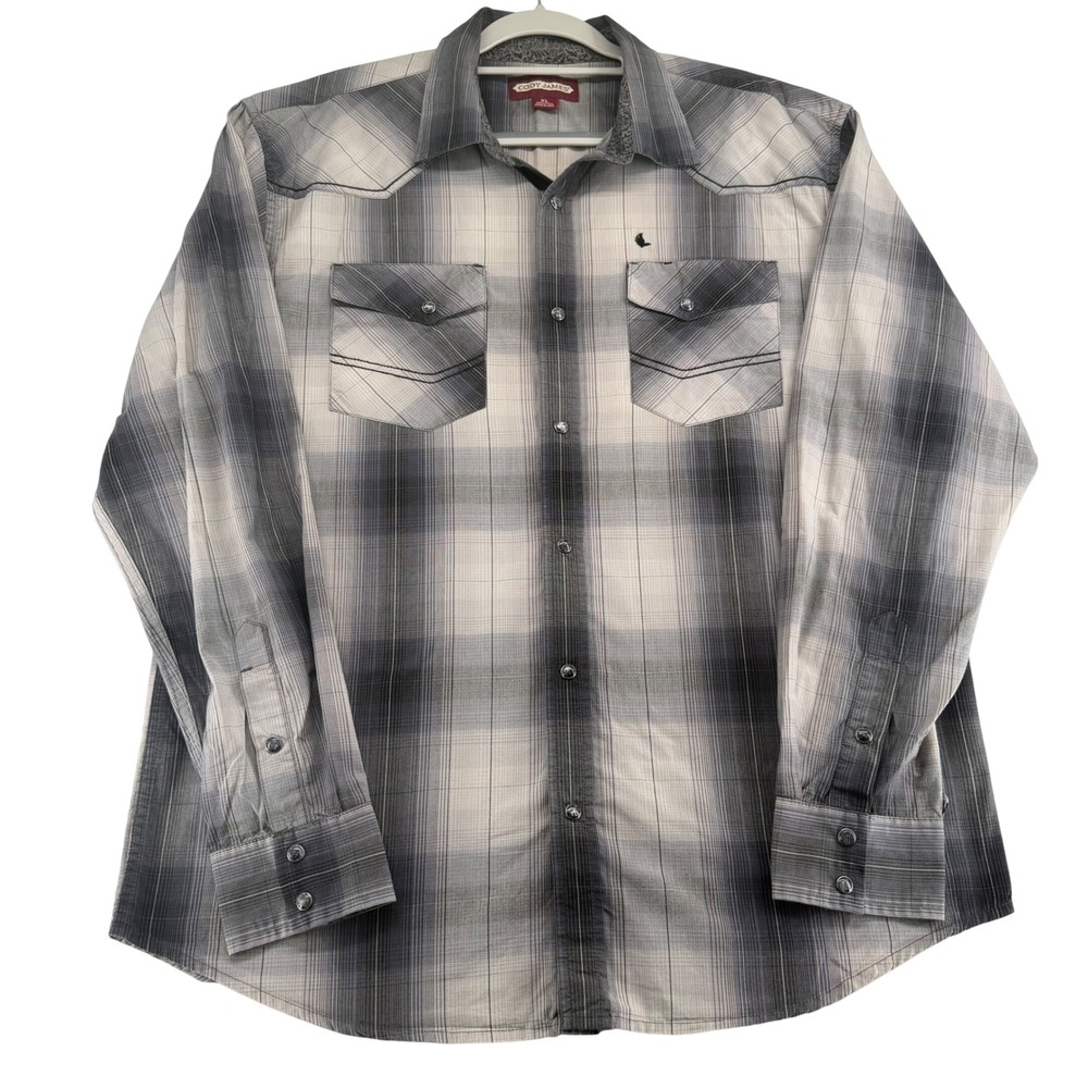Cody James Western Pearl Snap Shirt Mens X-Large Grey Plaid Long Sleeve Cowboy